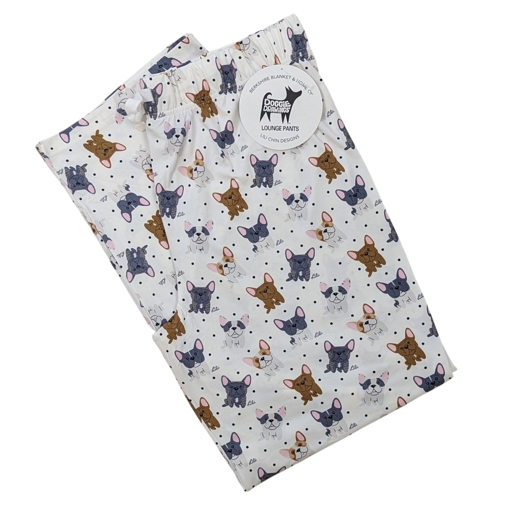 French Bulldog Frenchie Print Lounge Pant Ivory Multicolor Lily Chin L NWT
